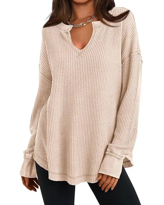 Waffle Henley Long Sleeve Top