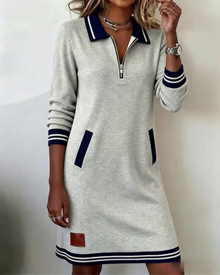 Zipper Lapel Long Sleeve Dress