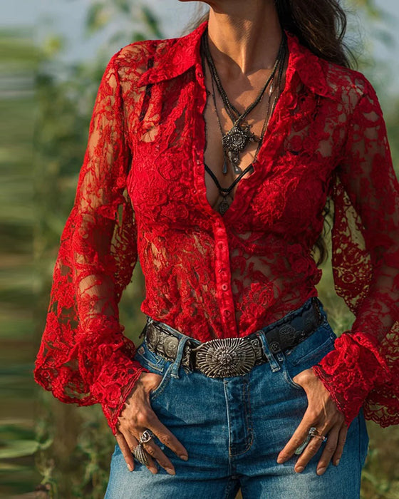 Solid Color Long-Sleeved Collared Shirt