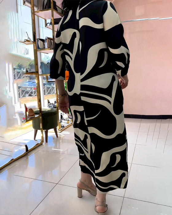 Contrast color casual printed dress