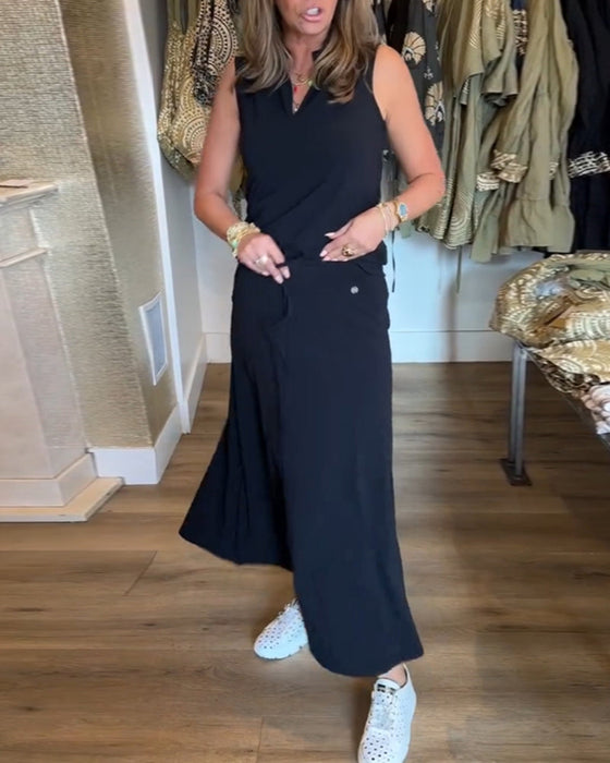 Pocket sleeveless solid color suit