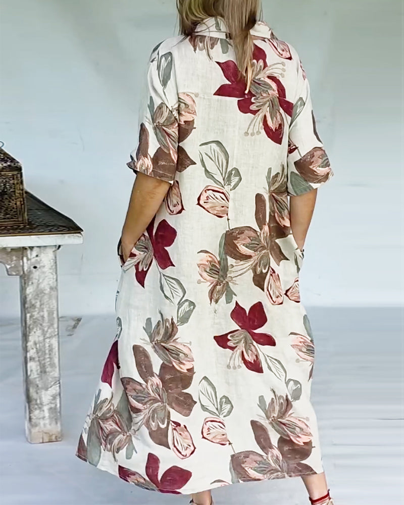 Stylish Lapel-Collar Printed Dress