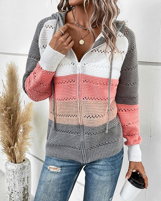 Color block hooded cardigan