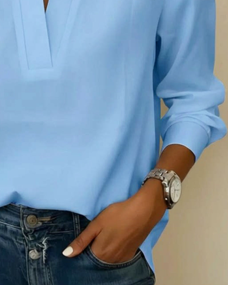 100% Cotton V-neck Three-quarter Sleeve Top