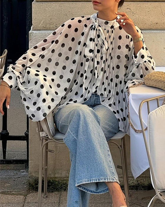Casual Polka Dot Long Sleeve Blouse