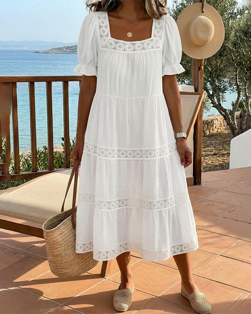Square Neck Lace Patchwork Dress
