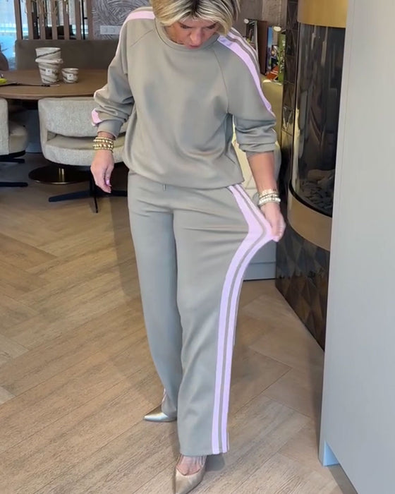 Casual Loose Striped Sweatshirt Set