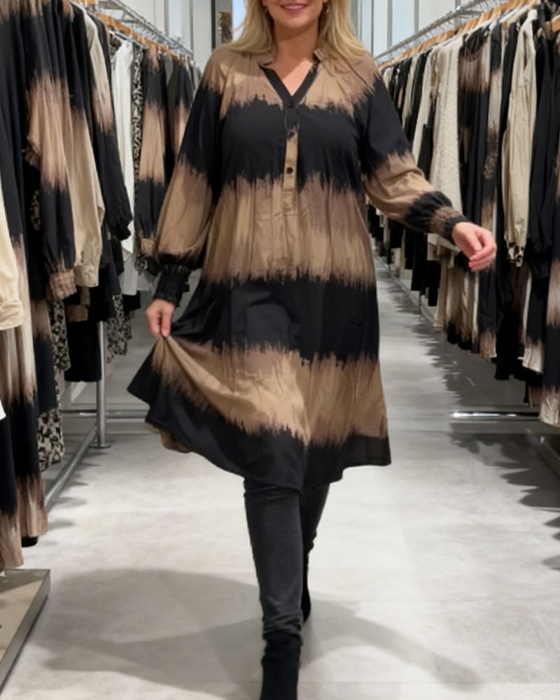 Long-Sleeved Gradient Print Dress