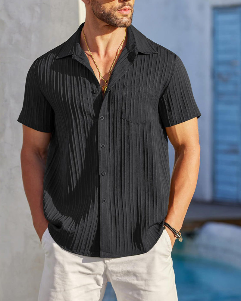 Men's Collared Button-Down Striped Shirt
