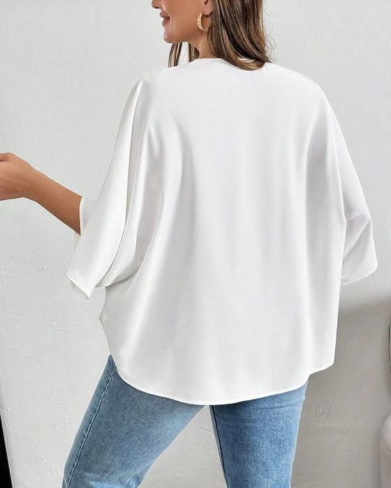 V-Neck Cross Irregular Solid Blouse