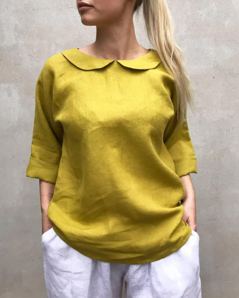 Peter Pan Collar Linen-Blend Loose-Fit Blouse