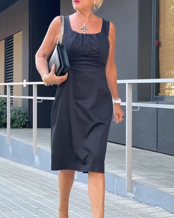 Square Neck Solid Color Dress
