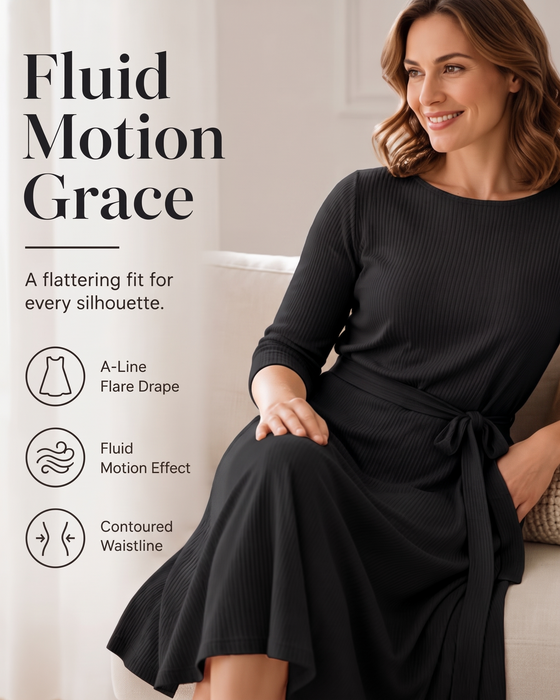Long Sleeve Crew Neck A-Line Dress