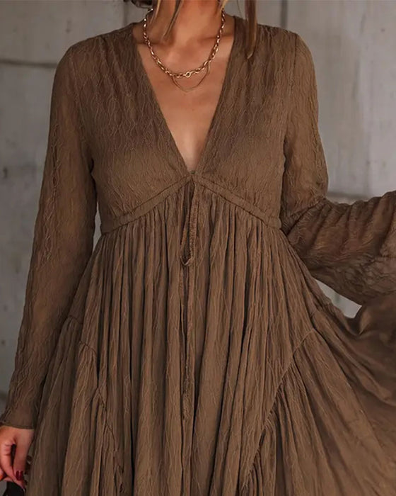 Textured V-Neck Short Dress