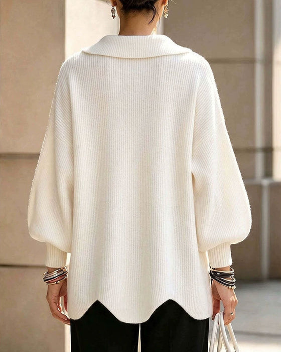 Solid Color Lapel Pullover