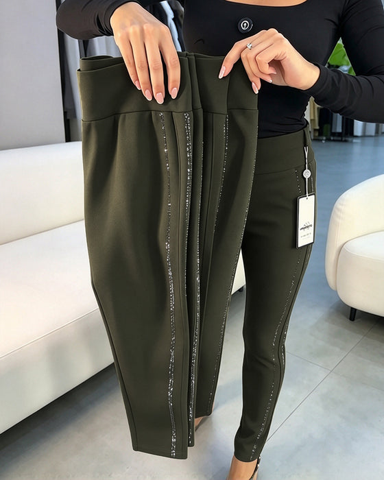 Fine Shimmering Slim Fit Stretch Pencil Pants
