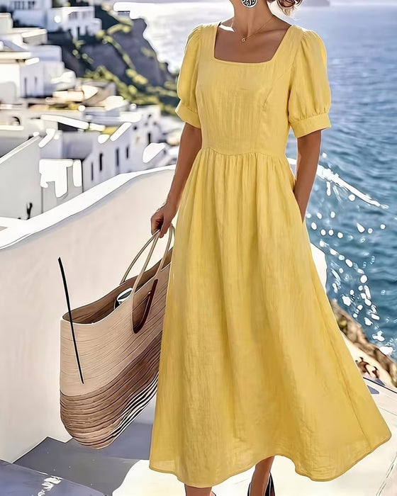 Square Neck Elegant A-Line Flared Dress