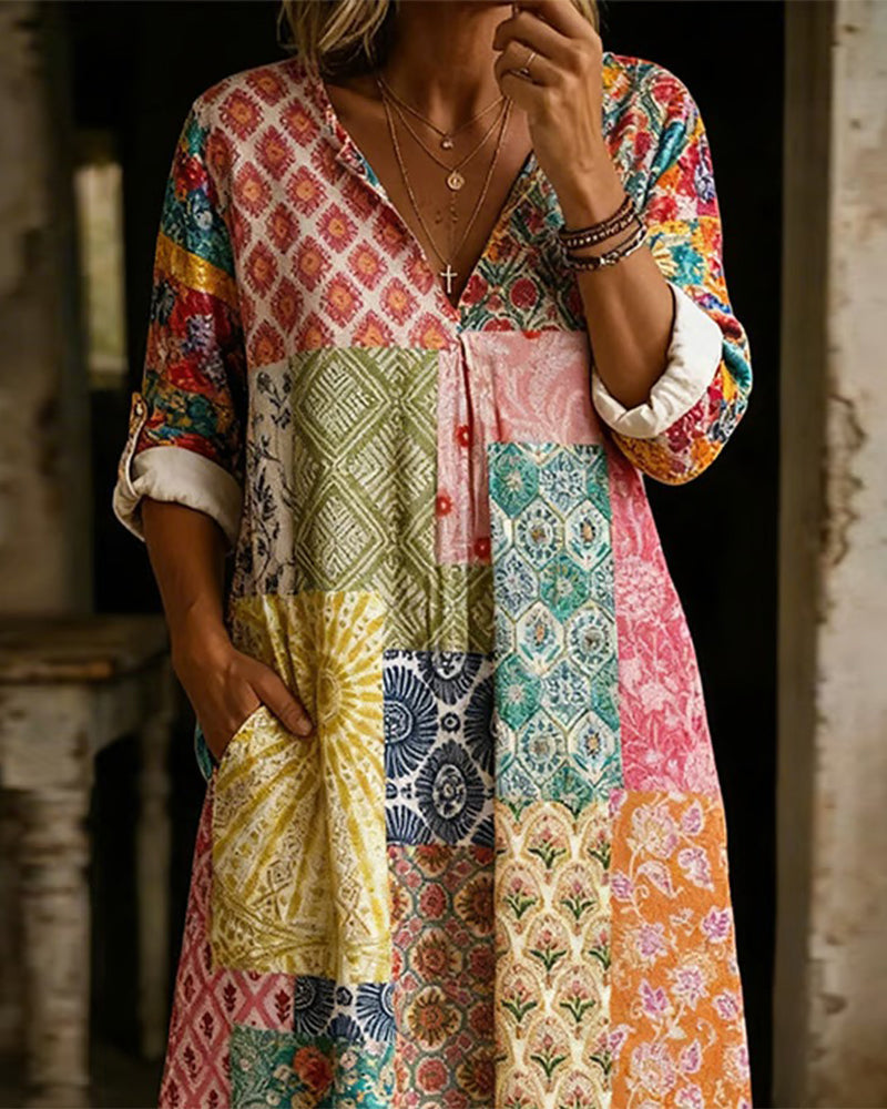 Patchwork Print Dress