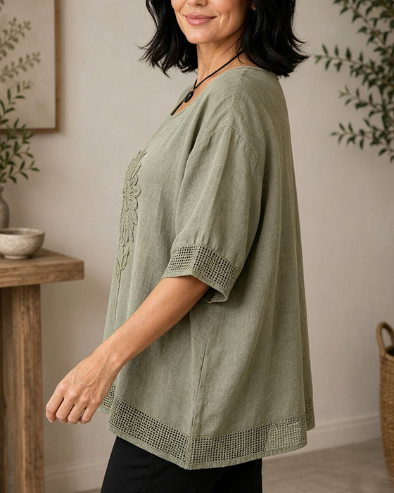 Sunflower Embroidered Loose Blouse