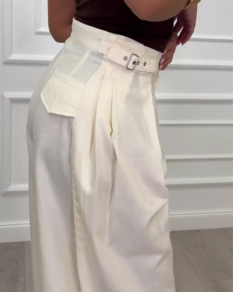 Solid Color Buttoned Jogger Pants