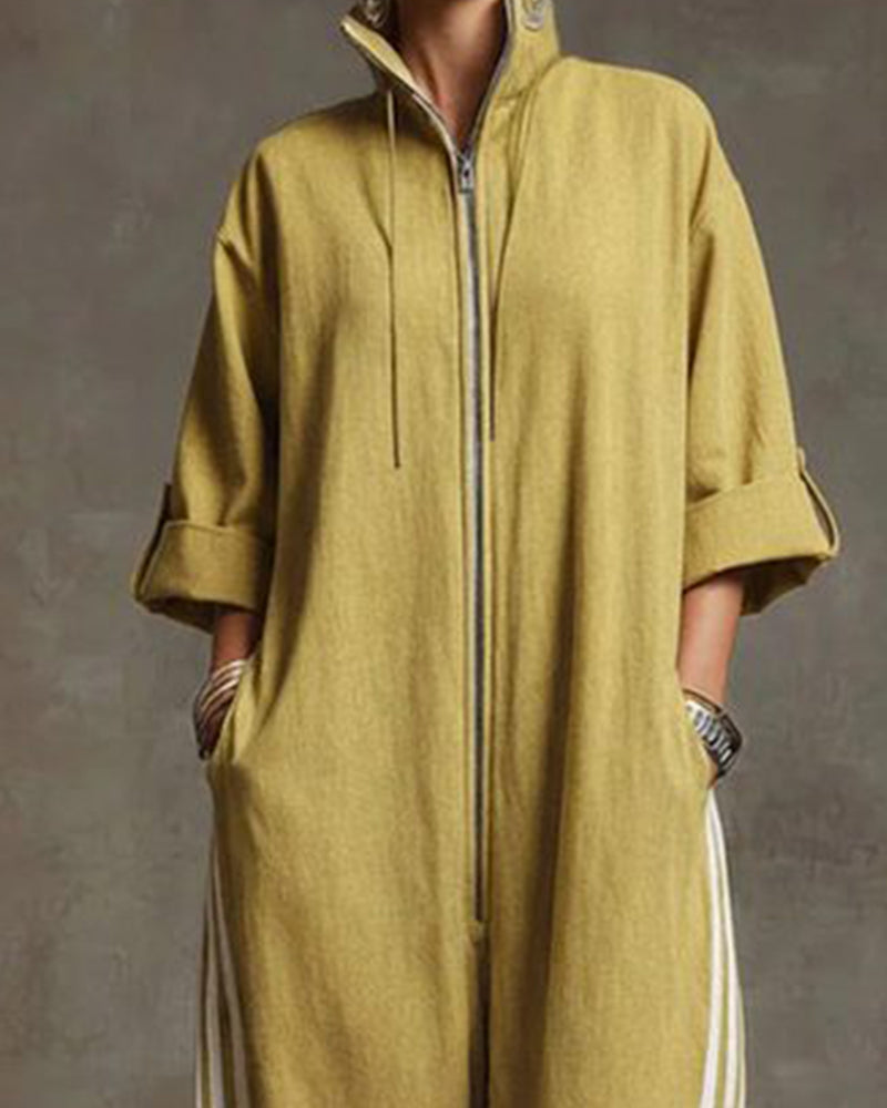 Striped Sporty Zip Jumpsuit