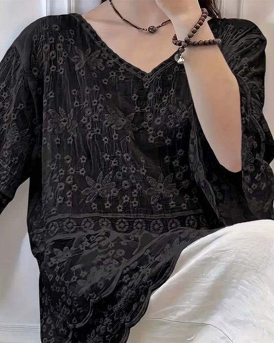 Short Sleeve Lace Trim Blouse