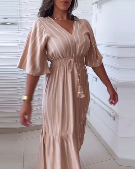 Stripe print drawstring casual dress