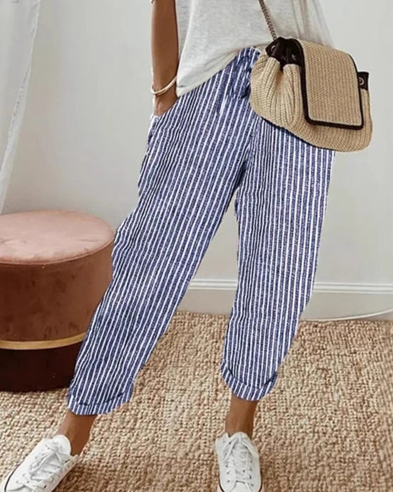 Casual Striped Cropped Pants