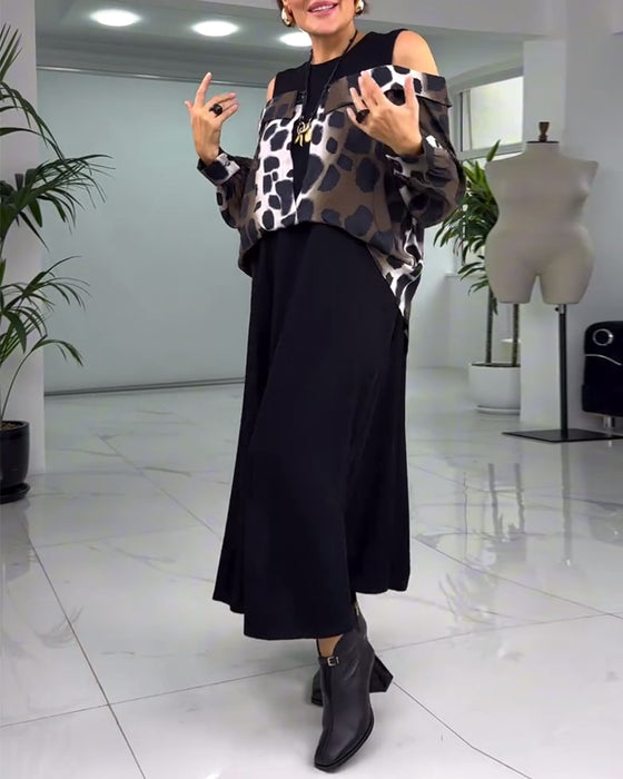 Off-the-shoulder leopard print casual dress
