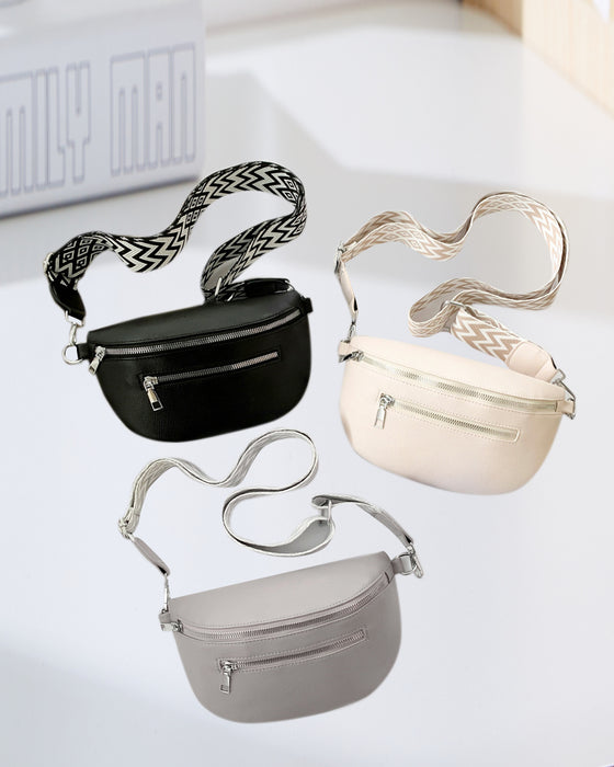 Zippered shoulder bag with contrast straps