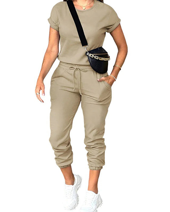 Solid Crew Neck Short Sleeve Set