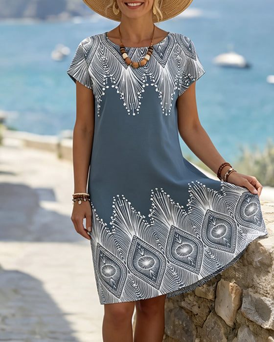 Ethnic Short-Sleeve Straight Dresses