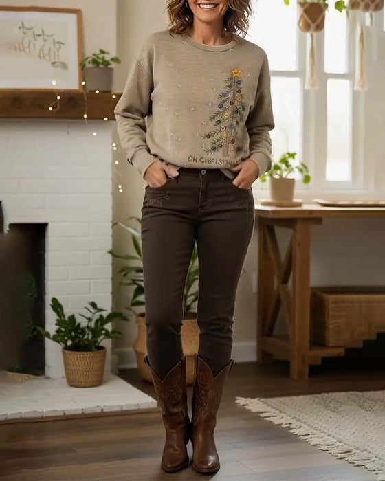 Loose-Fitting Long-Sleeved Printed Sweatshirt