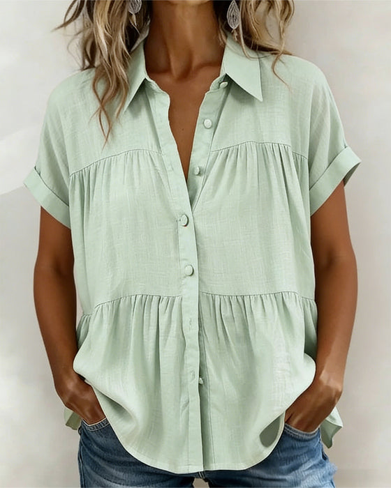 Cuffed Pleated Short Sleeve Shirt