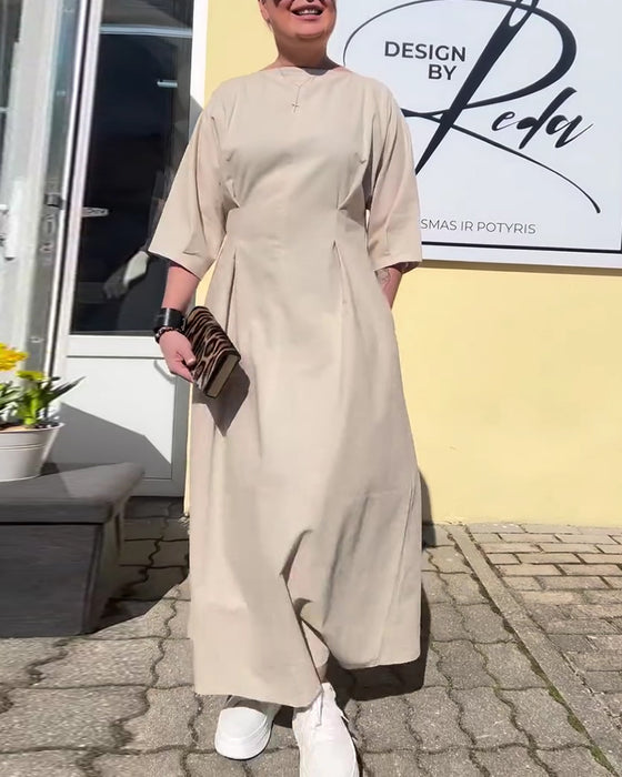 Round Neck Fitted Waist Fashion Dress