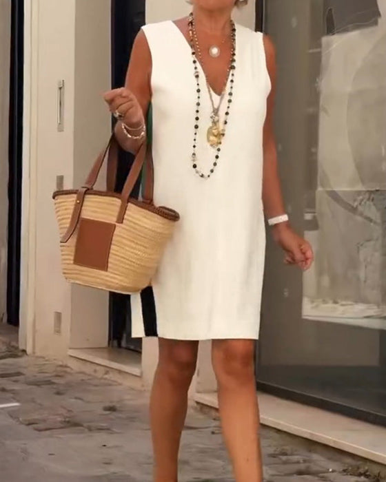 V-Neck Sleeveless Color-Block Dress