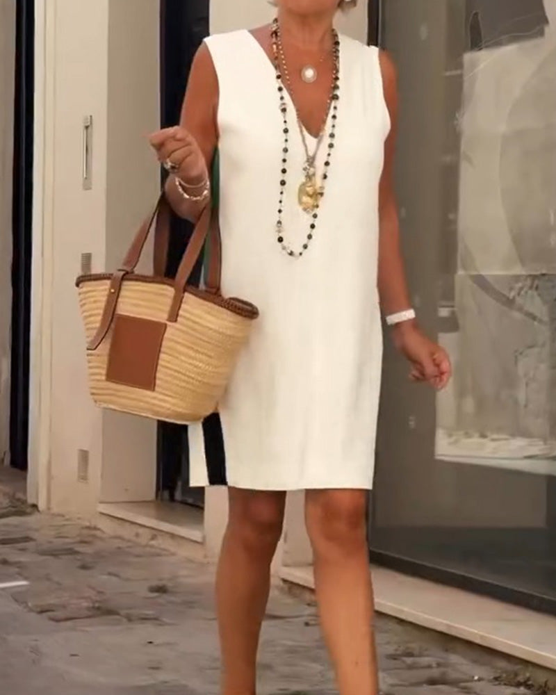 V-Neck Sleeveless Color-Block Dress
