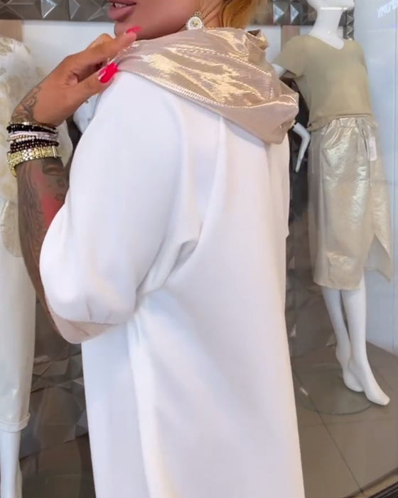 Hooded Solid Color Loose Slit Dress