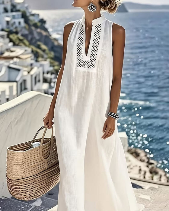V-Neck Sleeveless Hollow Out Mesh Dress