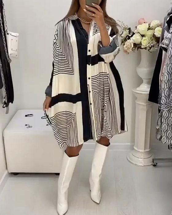 Button printed loose dress