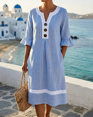 Small V-Neck Striped Contrast Dress