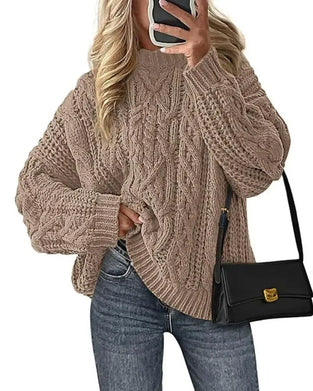 Loose Cable-Knit Crewneck Pullover