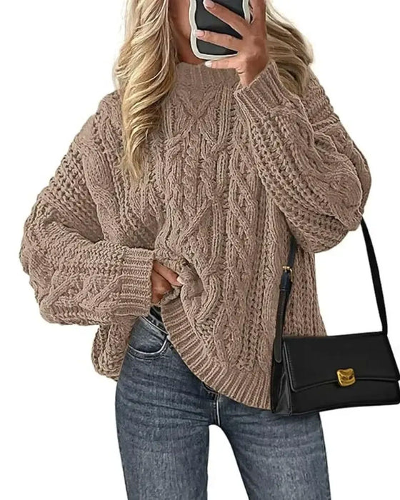Loose Cable-Knit Crewneck Pullover