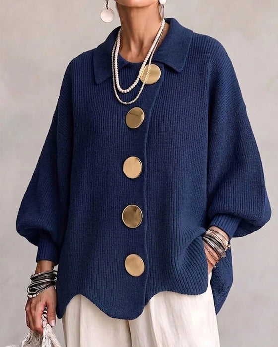 Large Metal Button Lapel Cardigan