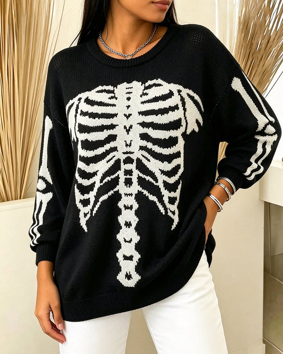 Round Neck Long Sleeve Printed Pullover