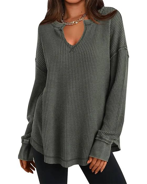 Waffle Henley Long Sleeve Top