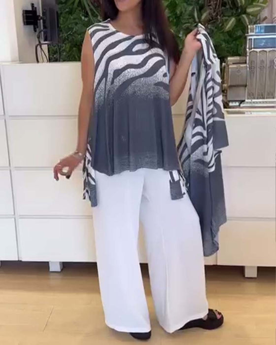 Sleeveless Zebra Print Tank Top