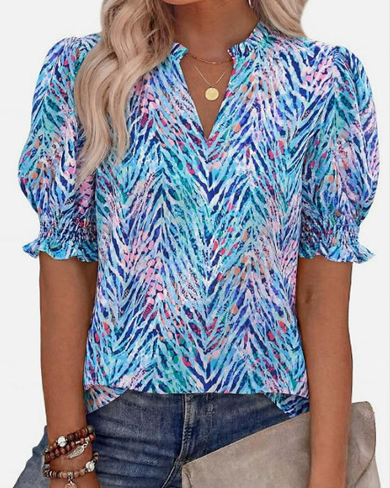 Floral Puff Short Sleeve Blouse
