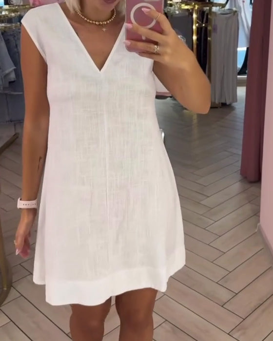 Solid Color Sleeveless V-Neck Short Dress