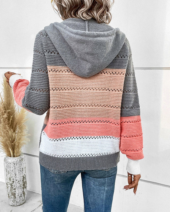 Color block hooded cardigan